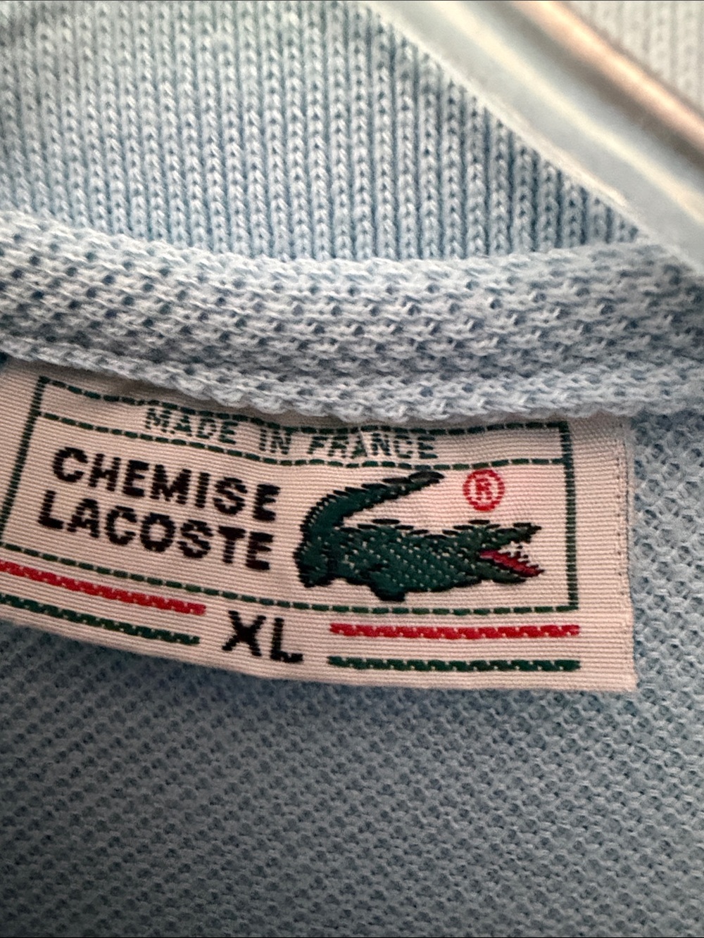 LACOSTE Vintage 90s Pale Blue Piqué Polo Shirt Crocodile Logo XL - Picture 3 of 10